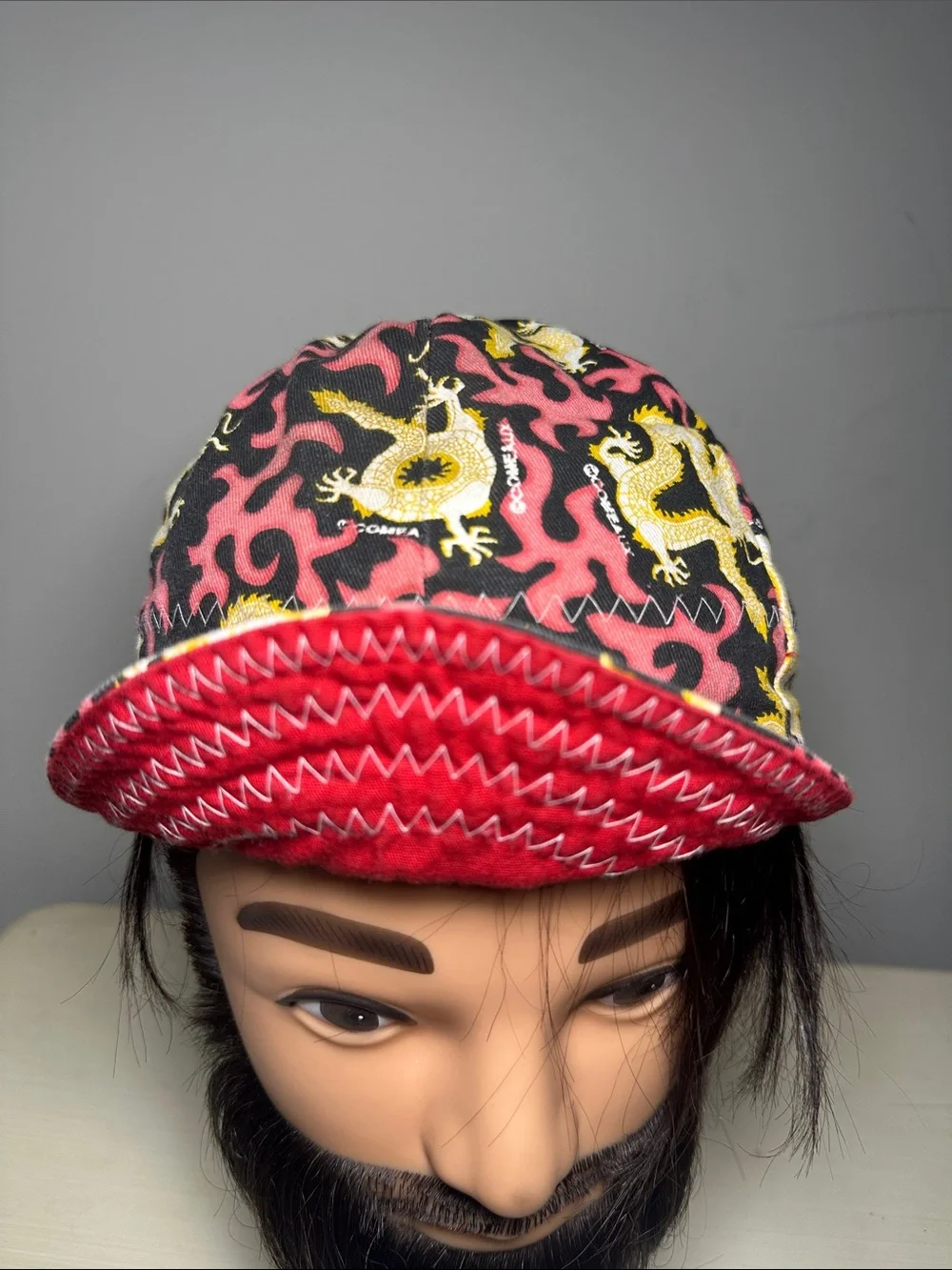 Comeaux reversible Pink & Black Dragon Print and red comfort soft Cap